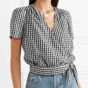 Madewell Black and White Checked Wrap Top with Side Tie Details size S